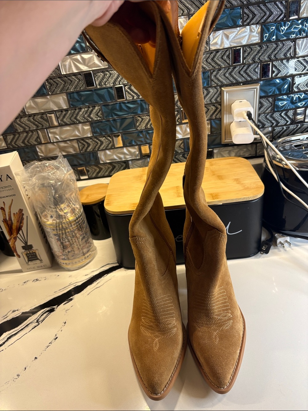 Guess Tan Suede Pointed Western-Heel Boots